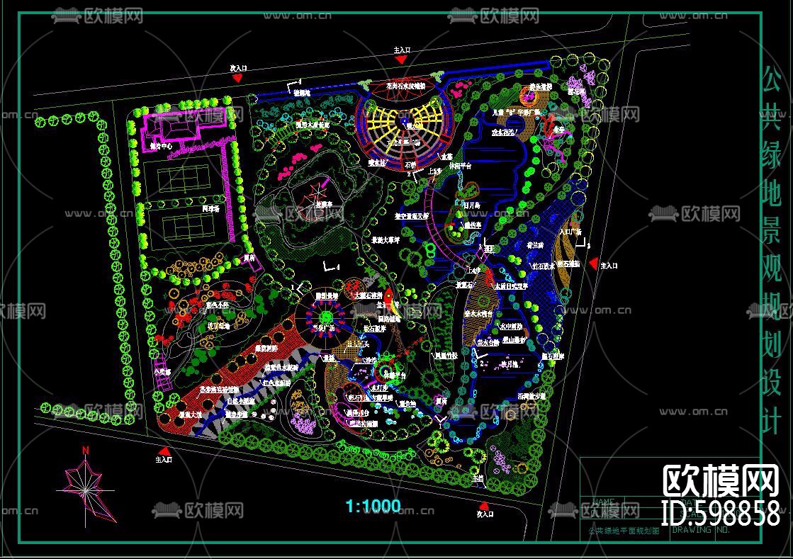 公共綠地景觀設計平立面cad圖
