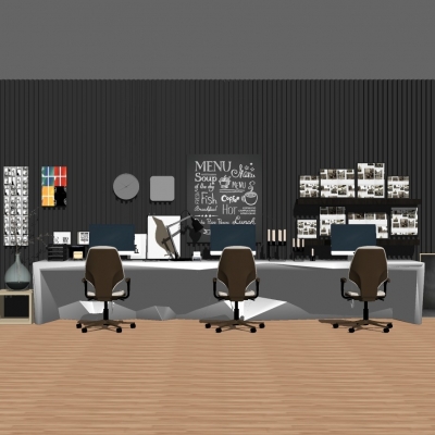  现代简约办公桌椅组合su模型 