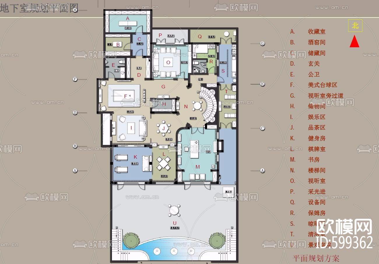 新中式别墅CAD施工图规范模板+彩平+效果图方案+机电给排水下载（渲染图3）