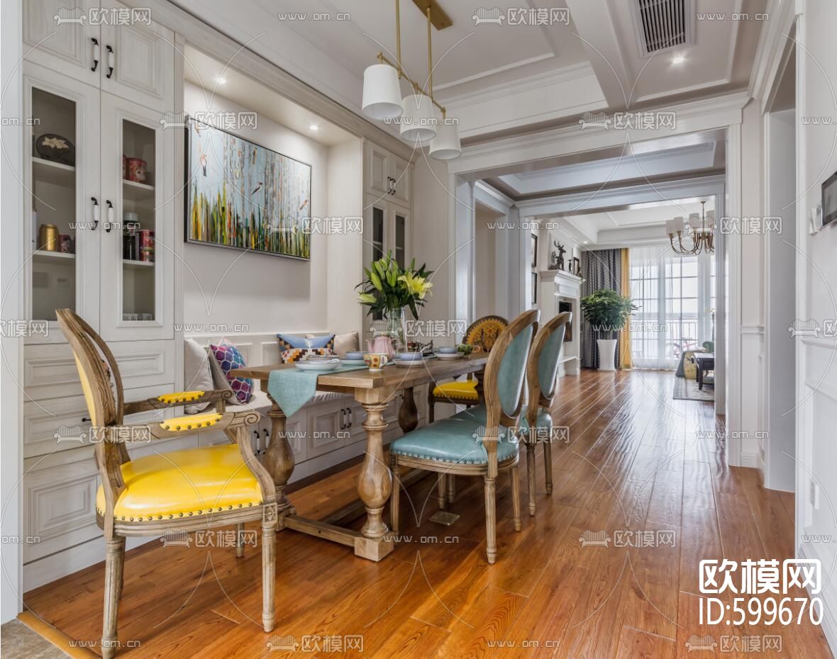 美式风格全套cad施工图下载（渲染图4）