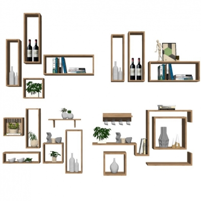  北欧置物架搁板组合su模型 