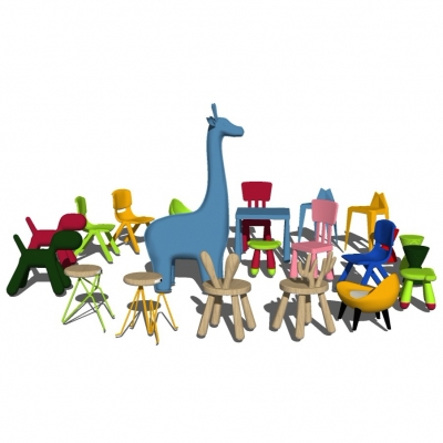  现代儿童凳子组合su模型 