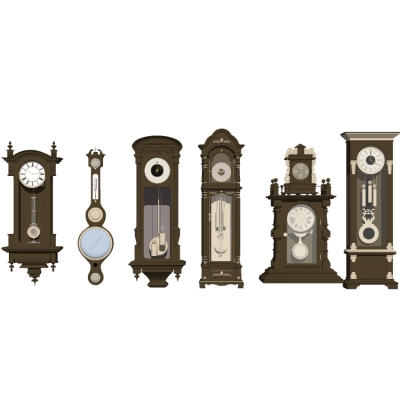  欧式挂钟落地钟组合su模型 