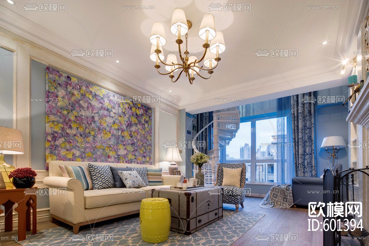 简欧-以海风诠释浪漫CAD施工图全套+实景图下载（渲染图5）