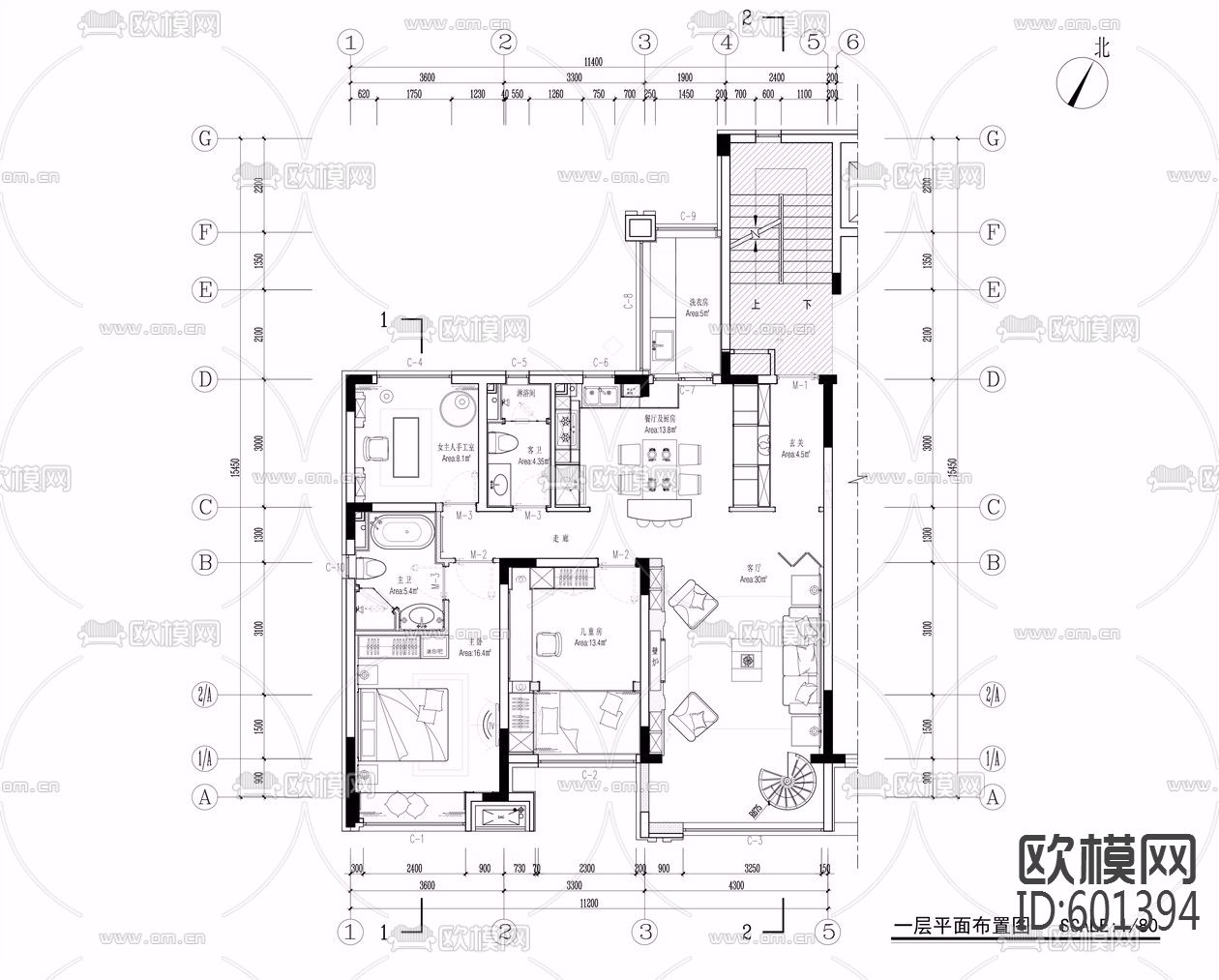 简欧-以海风诠释浪漫CAD施工图全套+实景图下载（渲染图3）