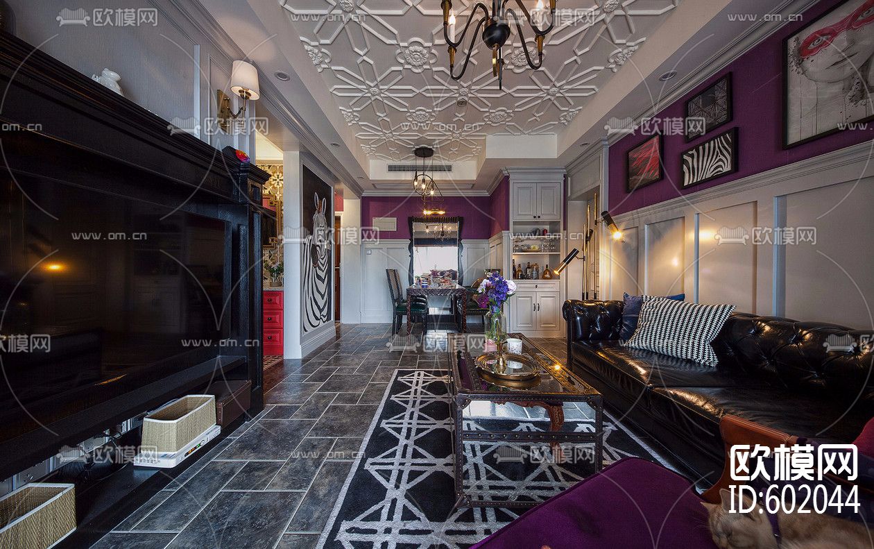 新古典-绿地金融城小户型98平方施工图全套+实景照下载（渲染图4）