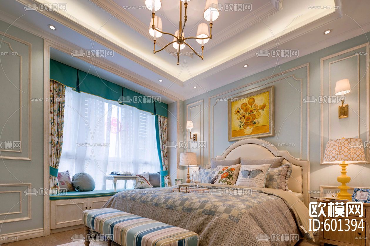 简欧-以海风诠释浪漫CAD施工图全套+实景图下载（渲染图4）