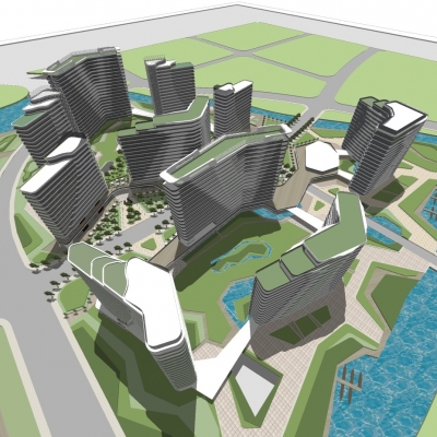  现代商业区规划su模型 