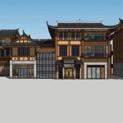  中式沿街商业建筑su模型 