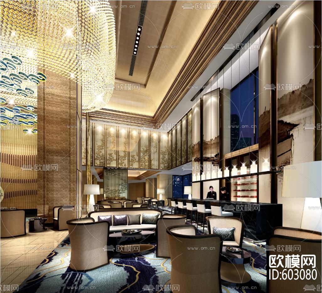 常州铂尔曼酒店CAD施工图+效果图下载（渲染图6）