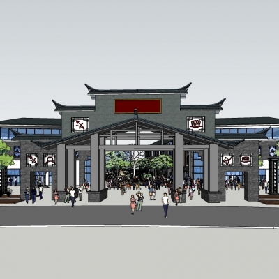  中式民俗商业街su模型 