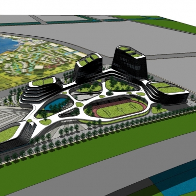  现代商业区规划su模型 