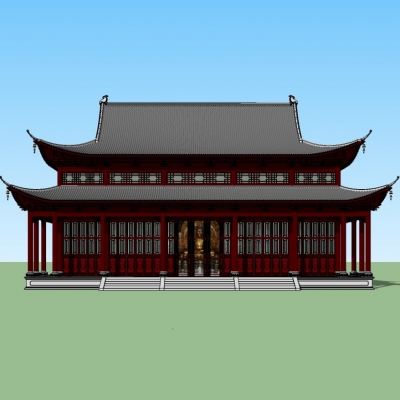  中式大雄宝殿su模型 