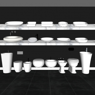  现代马桶台盆组合su模型 