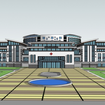  新中式医院su模型 