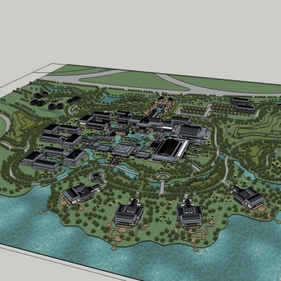  新中式休闲会所规划su模型 