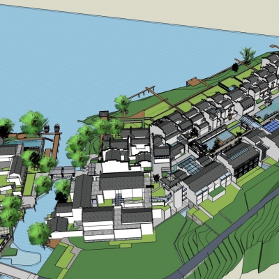  中式民俗小镇规划su模型 