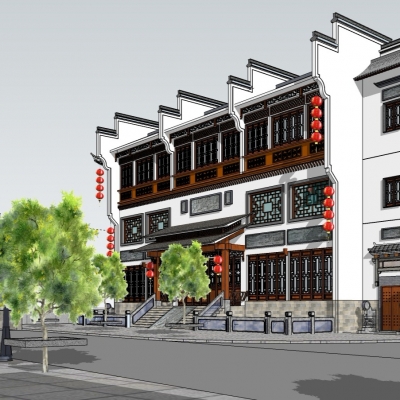  新中式民俗商业街su模型 
