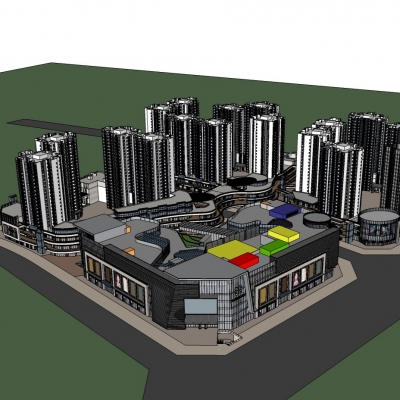  现代商业街规划su模型 
