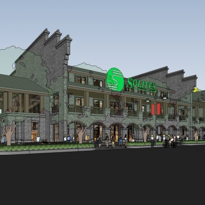  中式民俗商业街su模型 