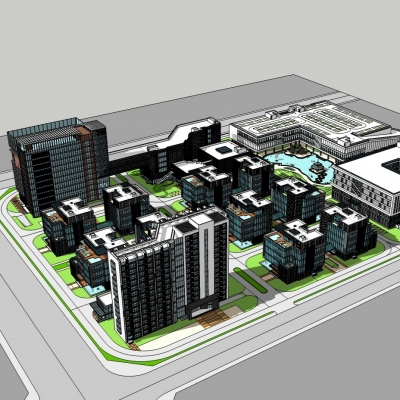  现代商业区规划su模型 