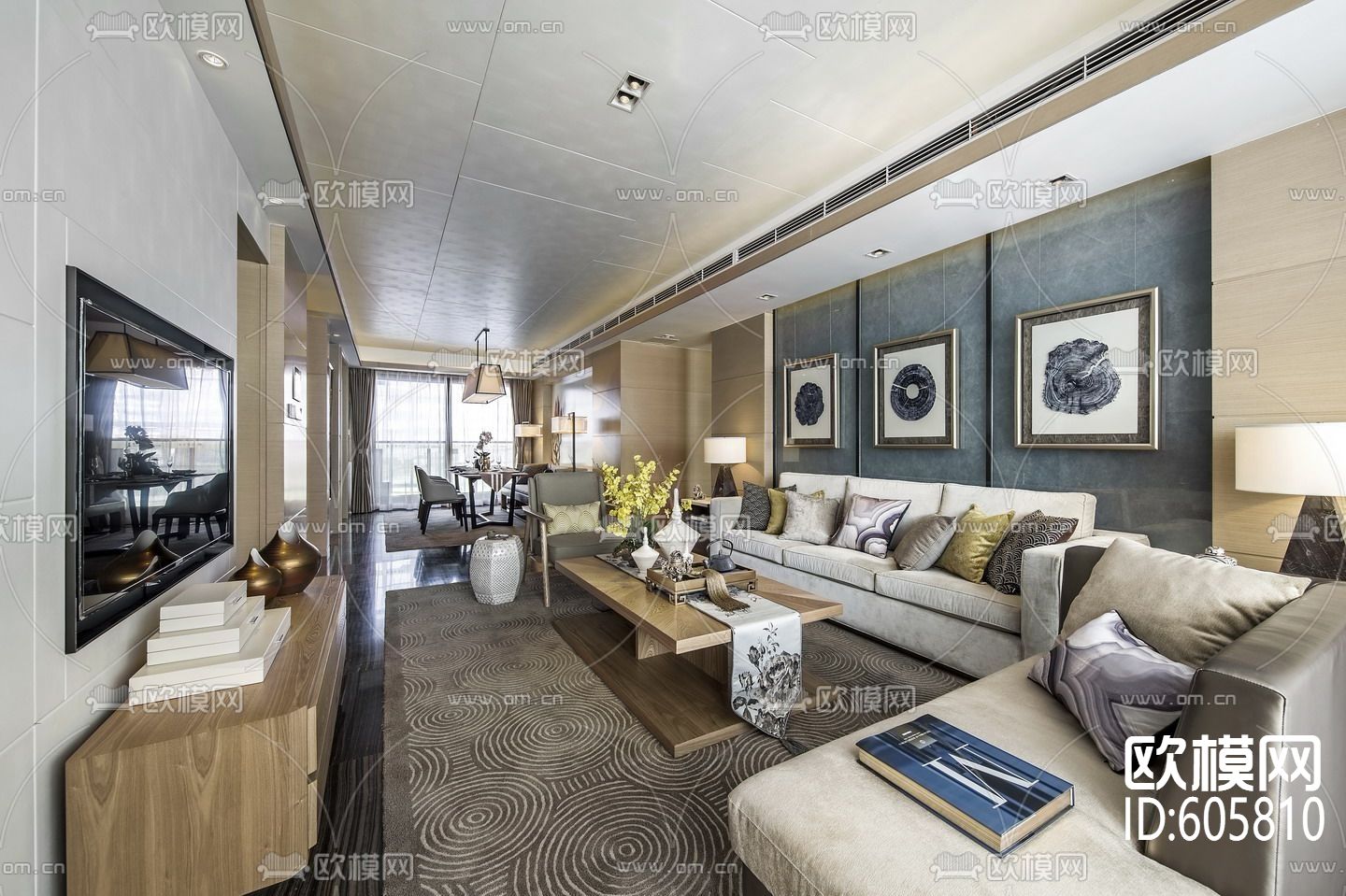 现代精装样板房全套CAD施工图+效果图下载（渲染图5）