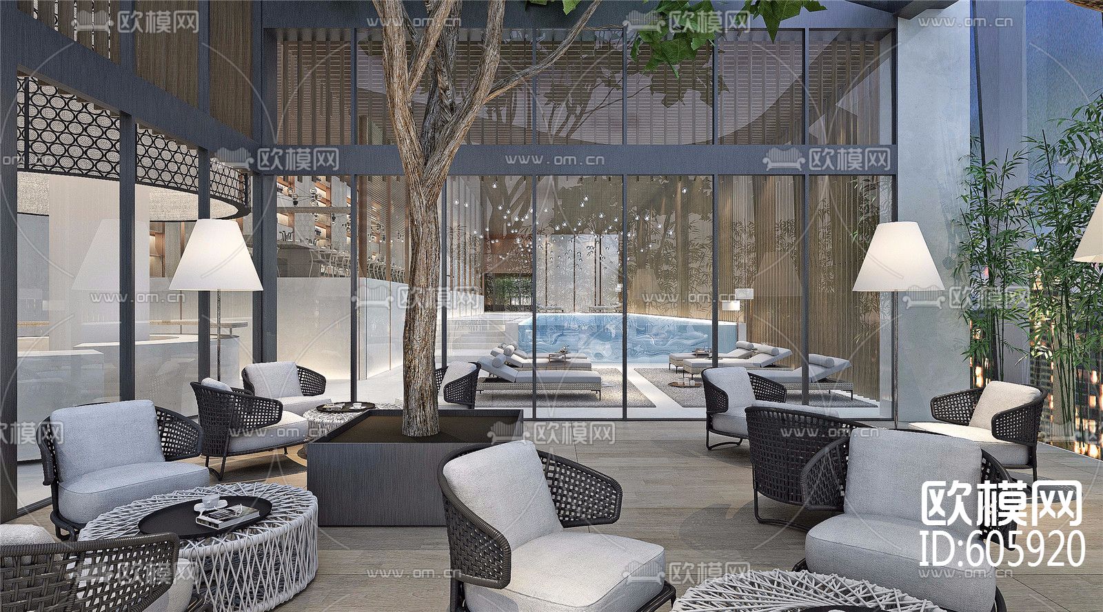 鸿荣源壹方中心企业会所CAD深化施工图全套+效果图+物料书下载（渲染图6）