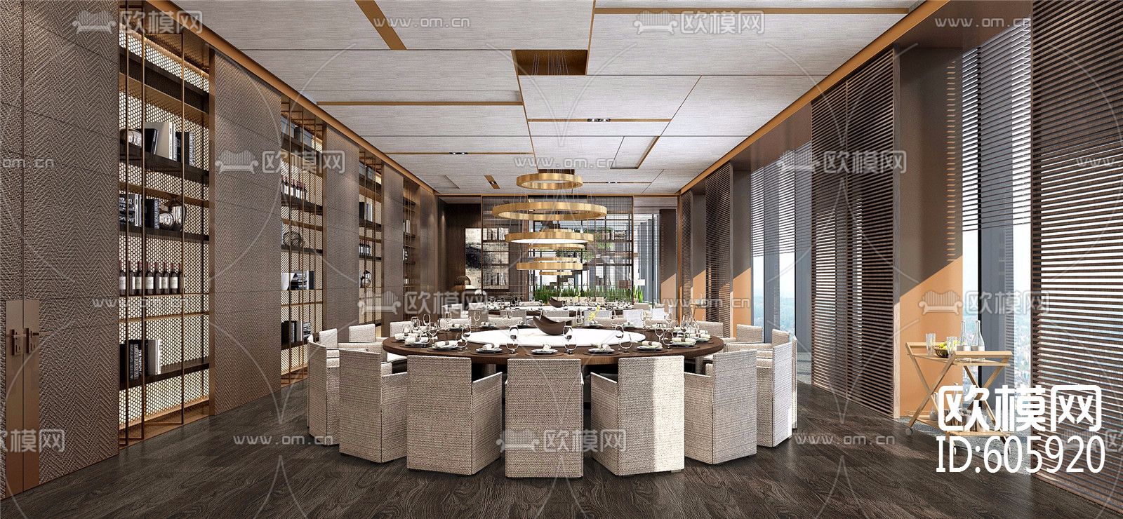 鸿荣源壹方中心企业会所CAD深化施工图全套+效果图+物料书下载（渲染图4）