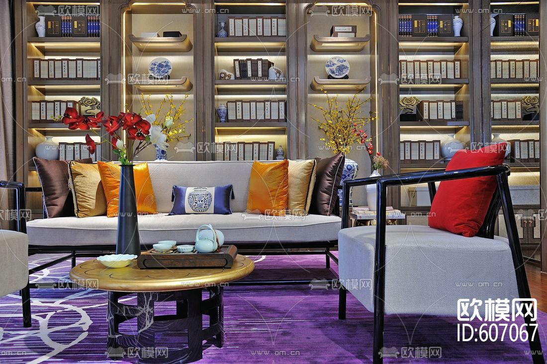 新古典别墅样板房-湖景林苑施工图全套+材料表下载（渲染图2）