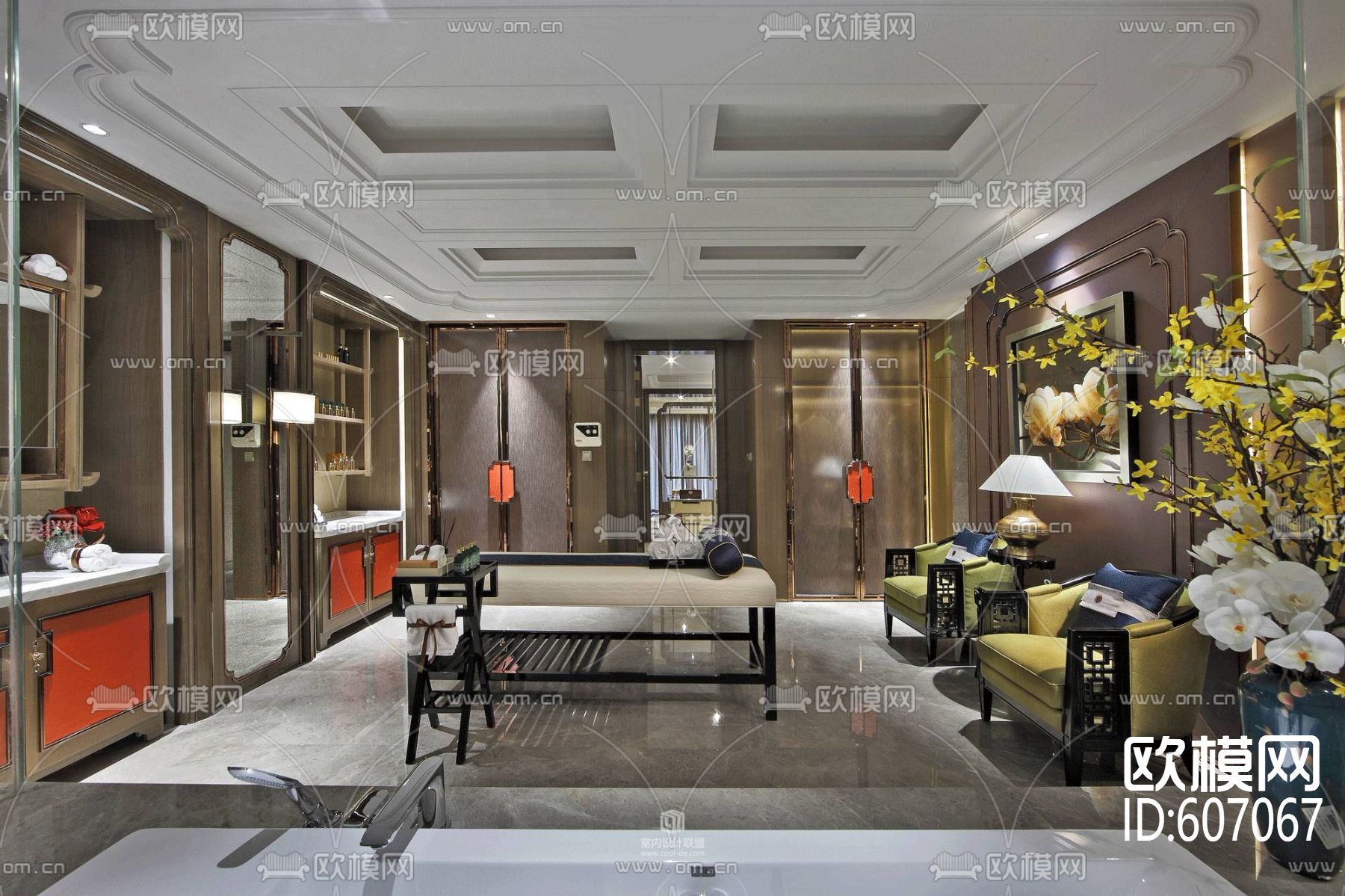 新古典别墅样板房-湖景林苑施工图全套+材料表下载（渲染图5）