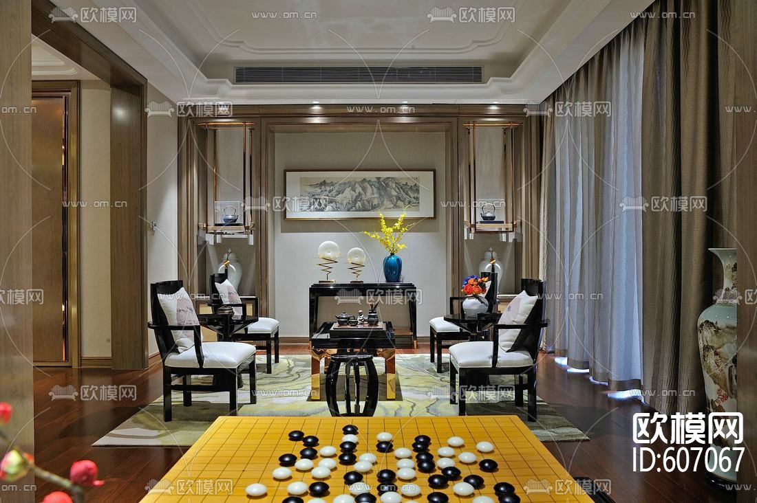 新古典别墅样板房-湖景林苑施工图全套+材料表下载（渲染图3）