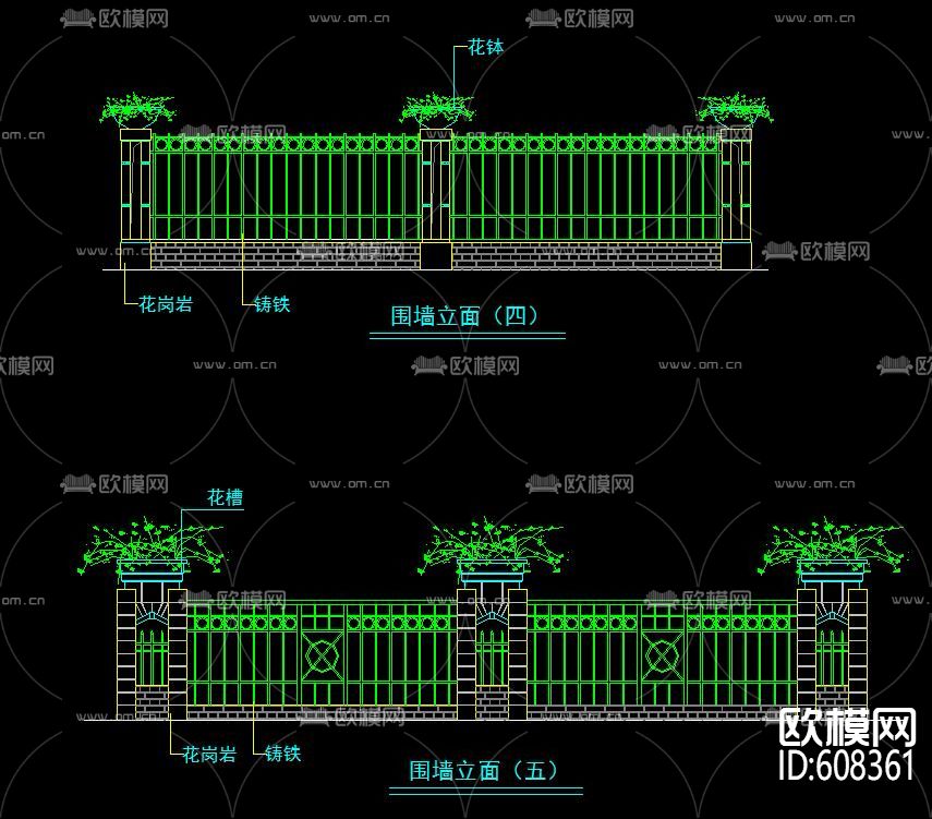 园林铁艺栏杆CAD图库下载（渲染图4）