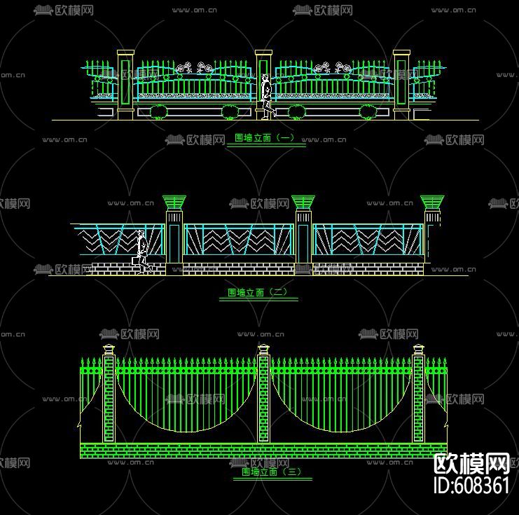 园林铁艺栏杆CAD图库下载（渲染图3）