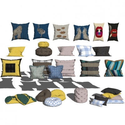  现代抱枕坐垫组合su模型 