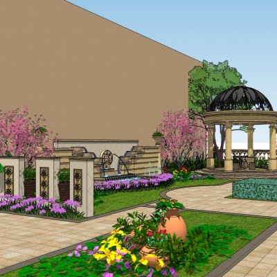  欧式阳台花园su模型 