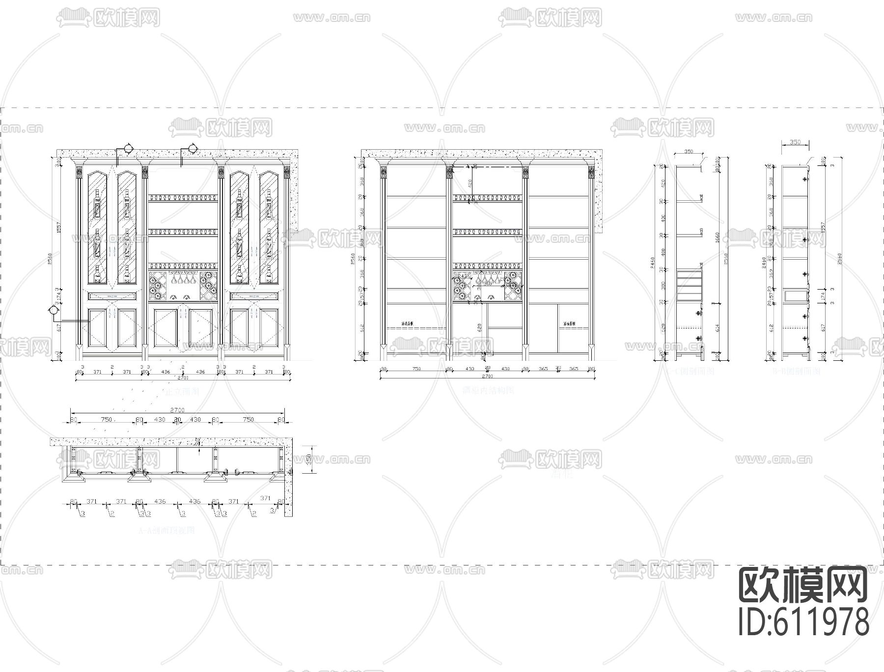 30张实木酒柜立面节点下载（渲染图4）