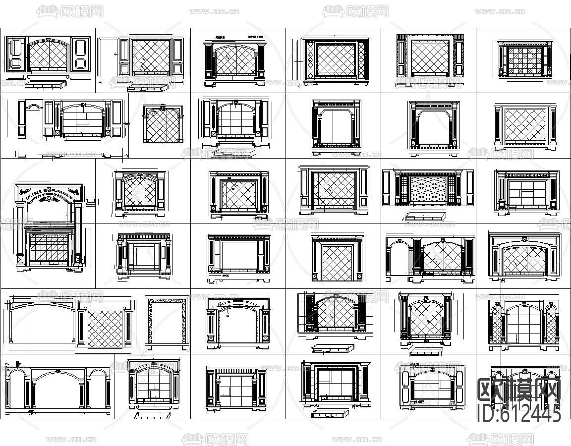 背景墙CAD立面图集下载（渲染图2）