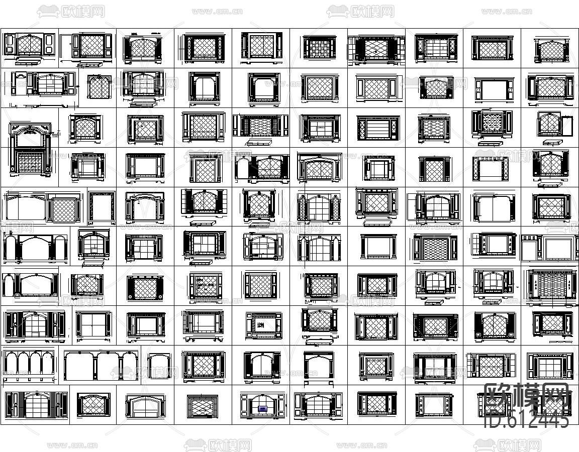背景墙CAD立面图集下载（渲染图1）