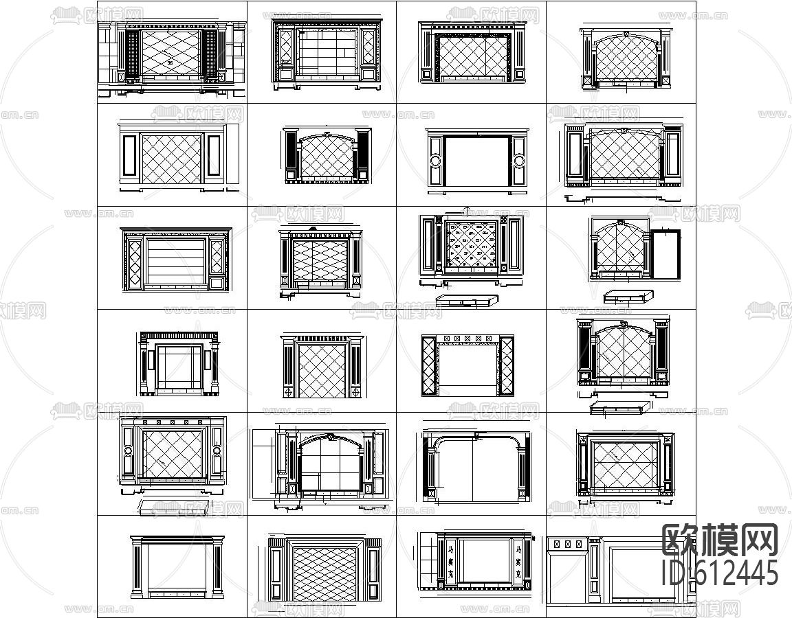 背景墙CAD立面图集下载（渲染图3）
