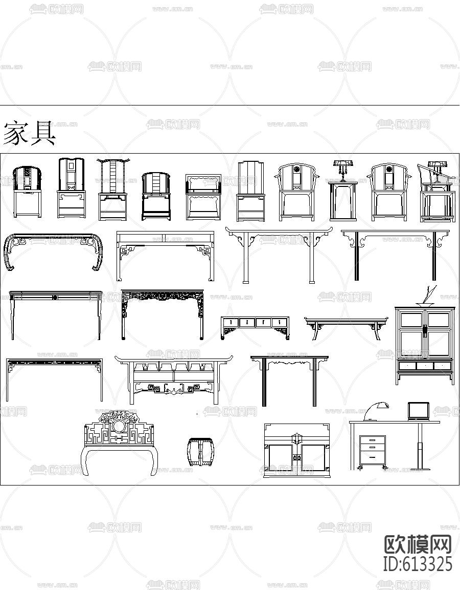 中式隔断构件挂画图库下载（渲染图3）