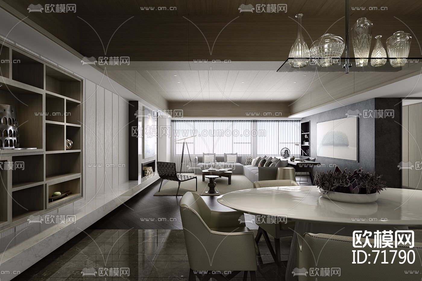 卢国辉现代客厅餐厅3D模型