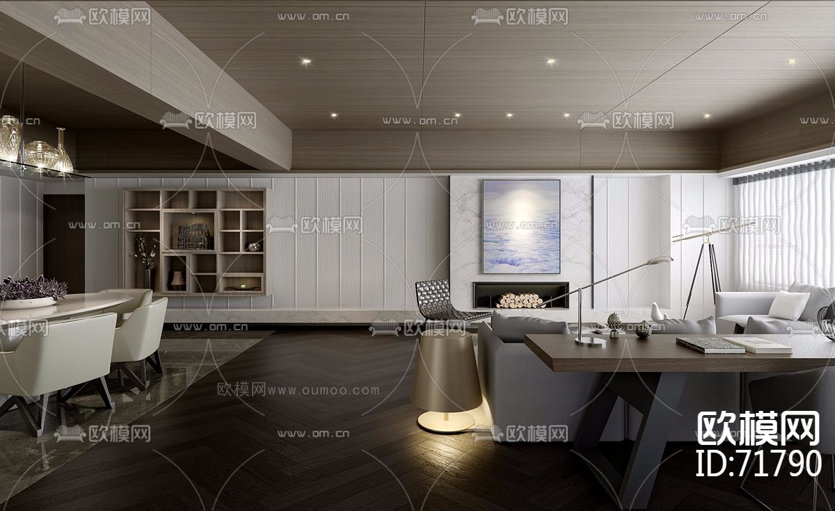 卢国辉现代客厅餐厅3D模型