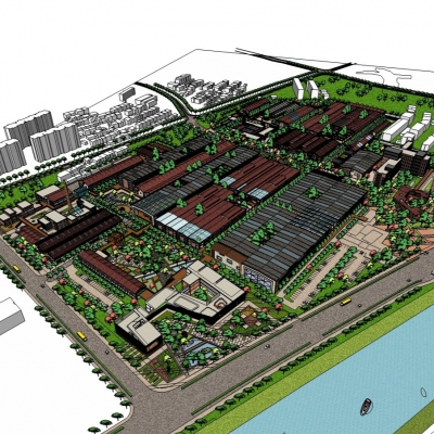  现代商业区规划su模型 