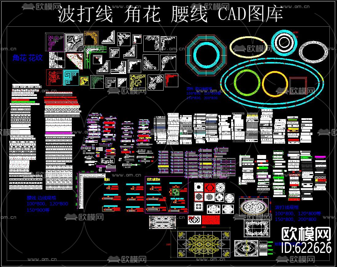 波打线 角花 腰线 CAD图库下载