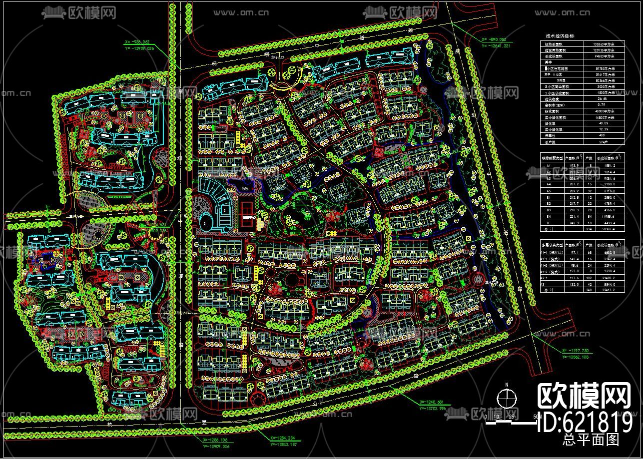高档住宅小区景观设计 CAD规划图下载