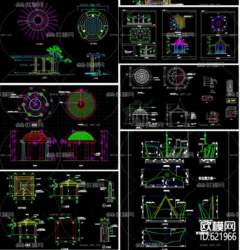 六角亭凉亭亭子园林 CAD施工图下载（渲染图3）