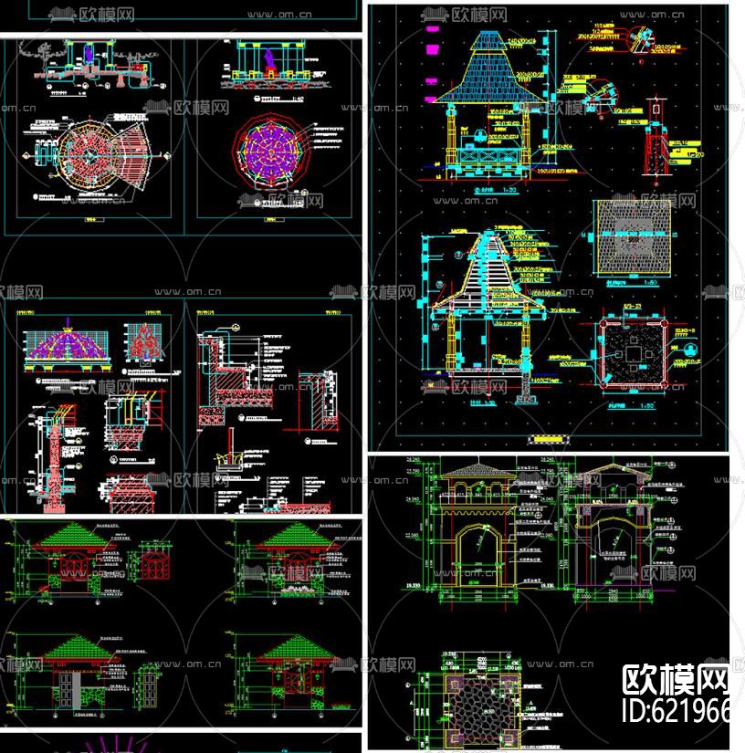 六角亭凉亭亭子园林 CAD施工图下载（渲染图6）