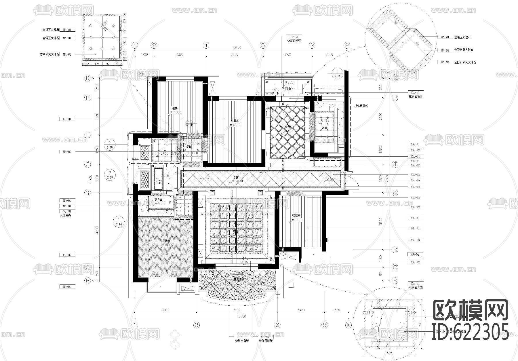 欧式住宅平立面施工图下载（渲染图3）