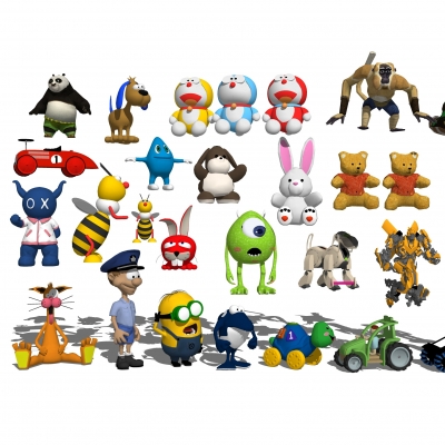  现代布偶玩具组合su模型 