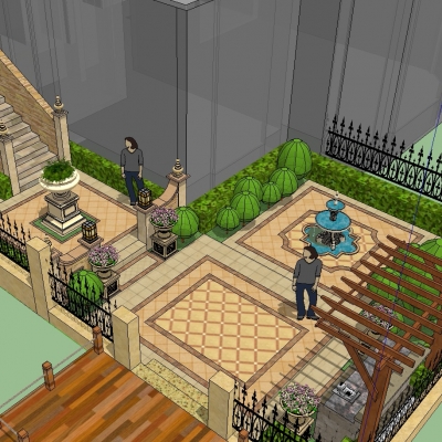  欧式庭院花园su模型 